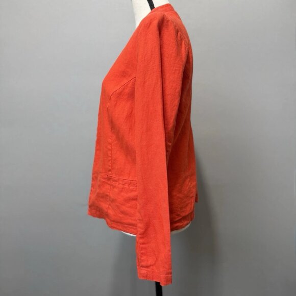 Tahari 100% Linen Cardigan Jacket Womens Sz S Coral Quiet Luxury Resort Coastal - Picture 4 of 9